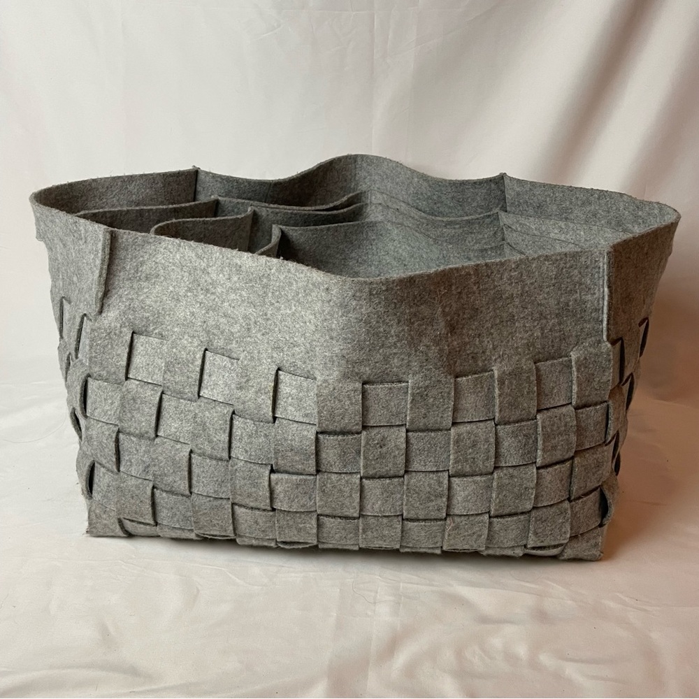 Lot Of 4 Felted Woven Storage Baskets Nesting Gray Boho Eclectic Soft Side